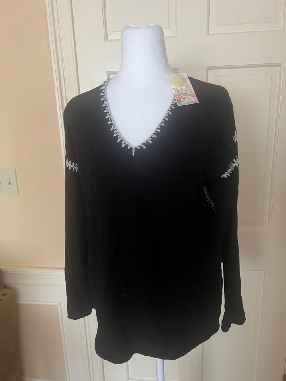 Johnny Was Black Velvet Classic Whipstitch Pullover